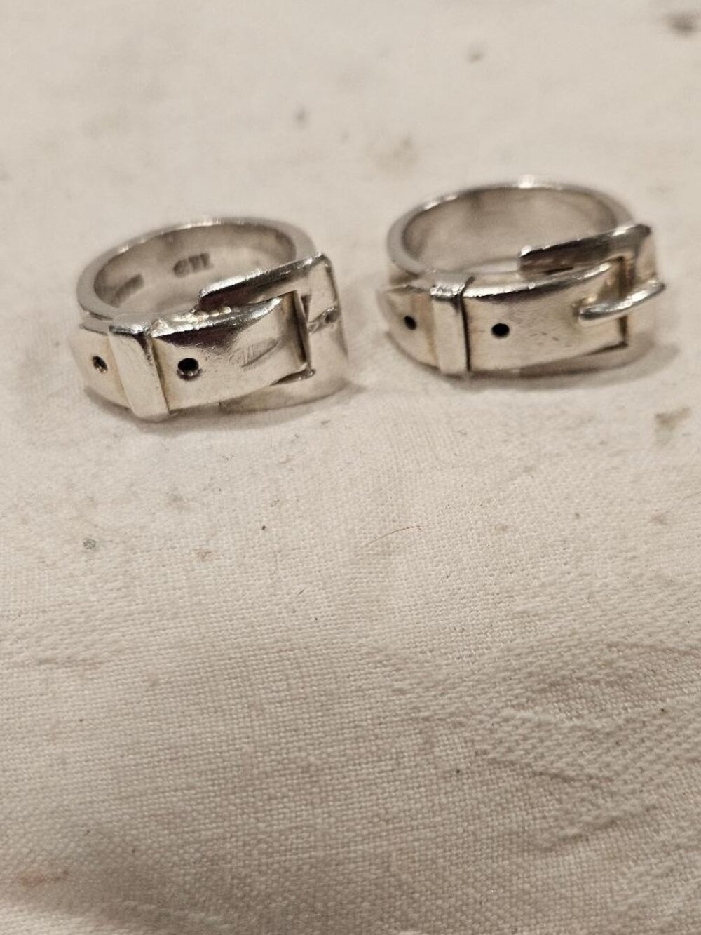 Signed MEXICO 925 Sterling Buckle Ring Set • Heavy 22.1g • Sz 7 & 5.5